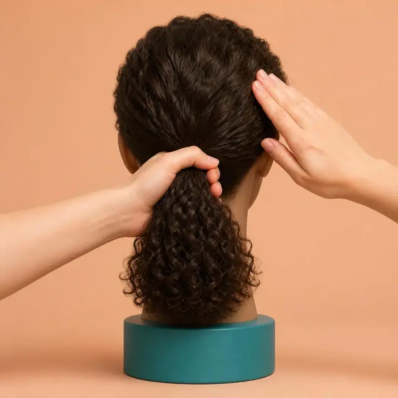 Classic Ponytail, step 4, curly hair: smooth the surface