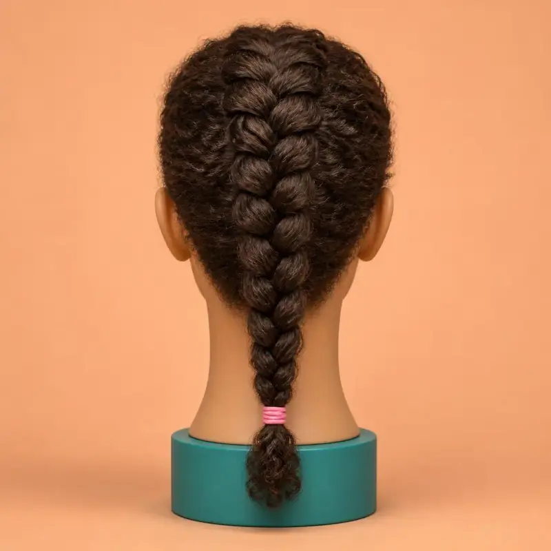 Dutch Plait, the finished style on curly hair