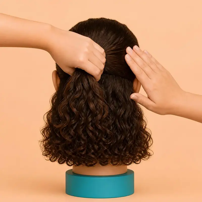 Half-Up, Half-Down, step 4, curly hair: smooth the sides
