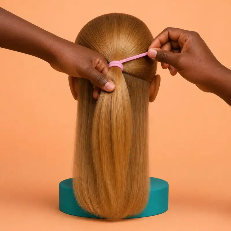 Half-Up, Half-Down, step 5: secure at the very top of her head