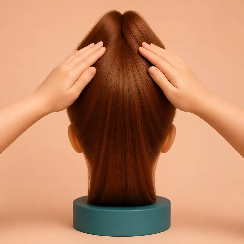High Ponytail, step 2: gather upward to the very top of her head