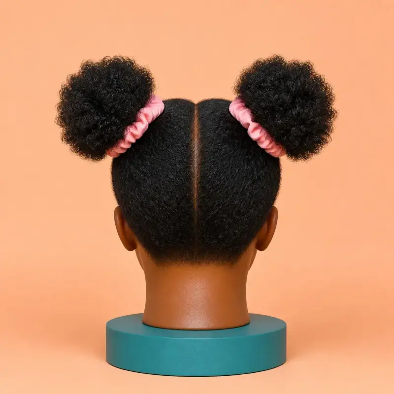 Puffs, the finished style on curly hair