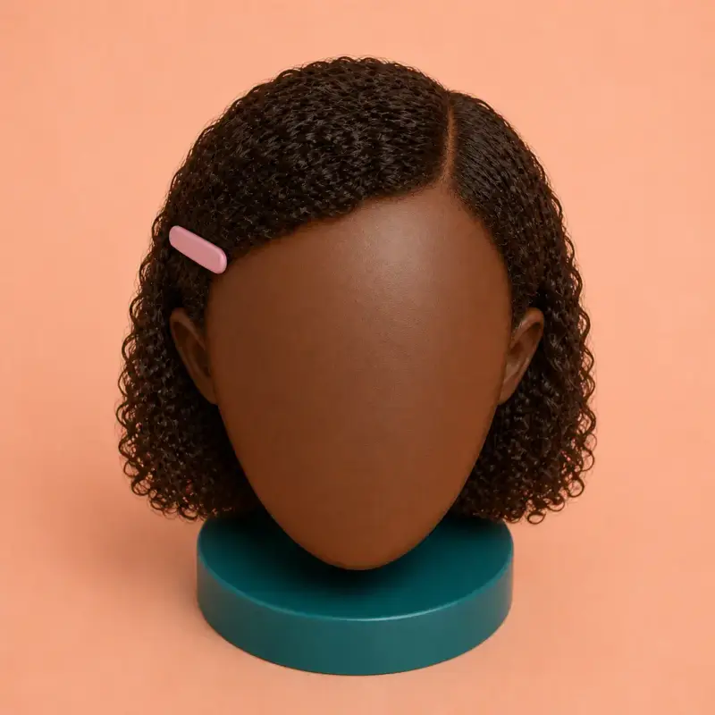 Side-Swept Clip, the finished style, curly hair: back view