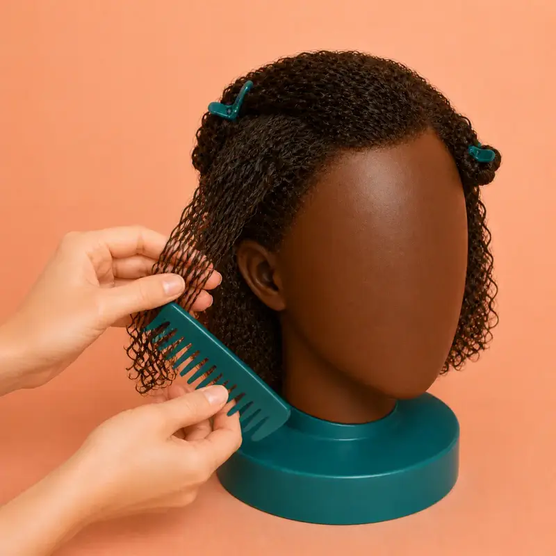 Side-Swept Clip, step 1, curly hair: detangle it damp