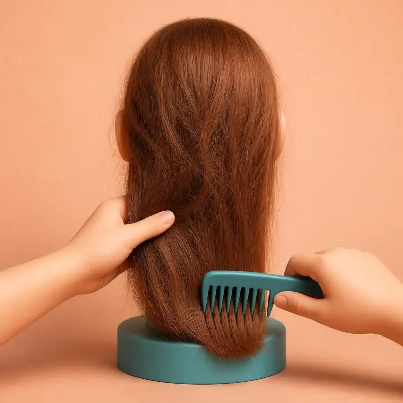 Detangling without tears, shown on a model head