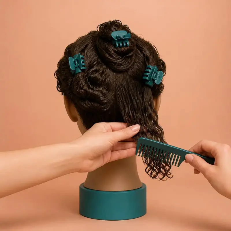 Tangle-Free Brushing, step 3, curly hair: clear the ends first
