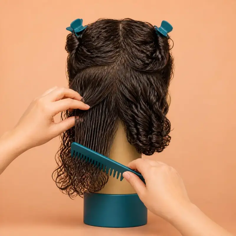 Tangle-Free Brushing, step 4, curly hair: work upward in stages