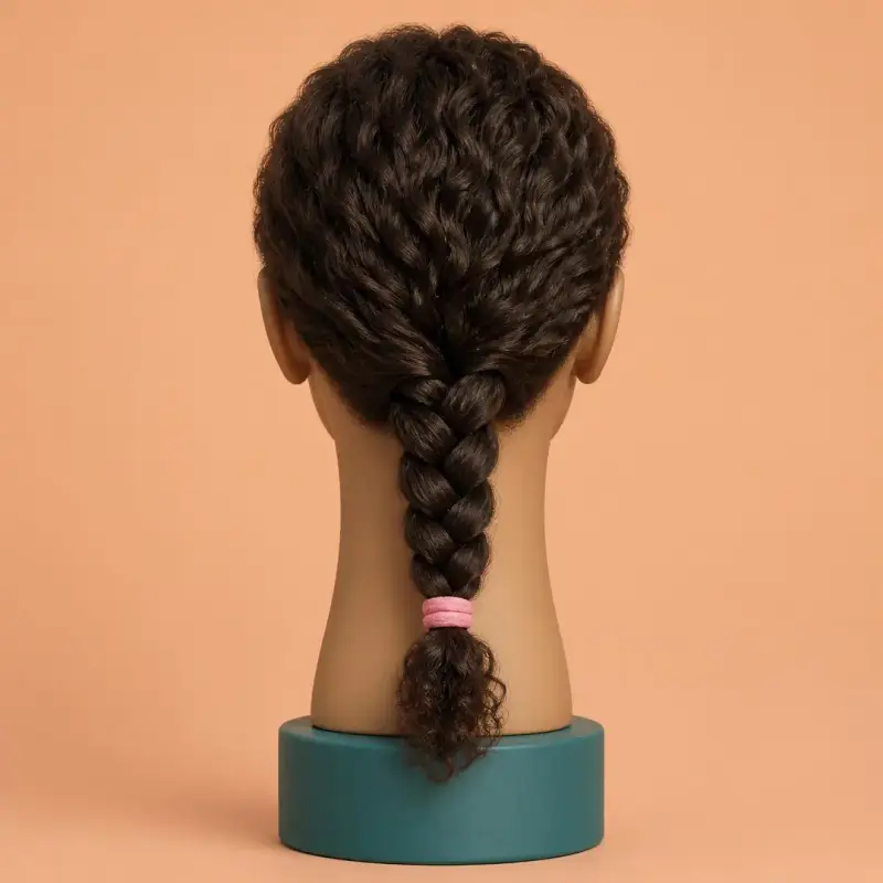Three-Strand Plait, the finished style on curly hair