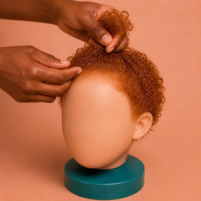 Top Sprout, step 2, curly hair: gather the top