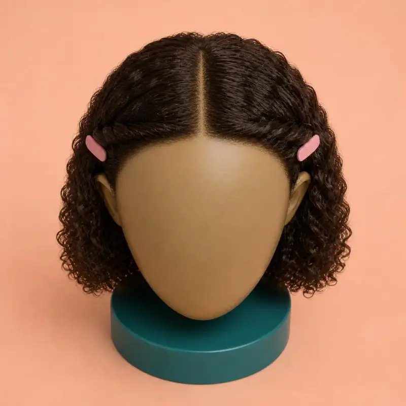 Twist-Back Sides, the finished style, curly hair: back view