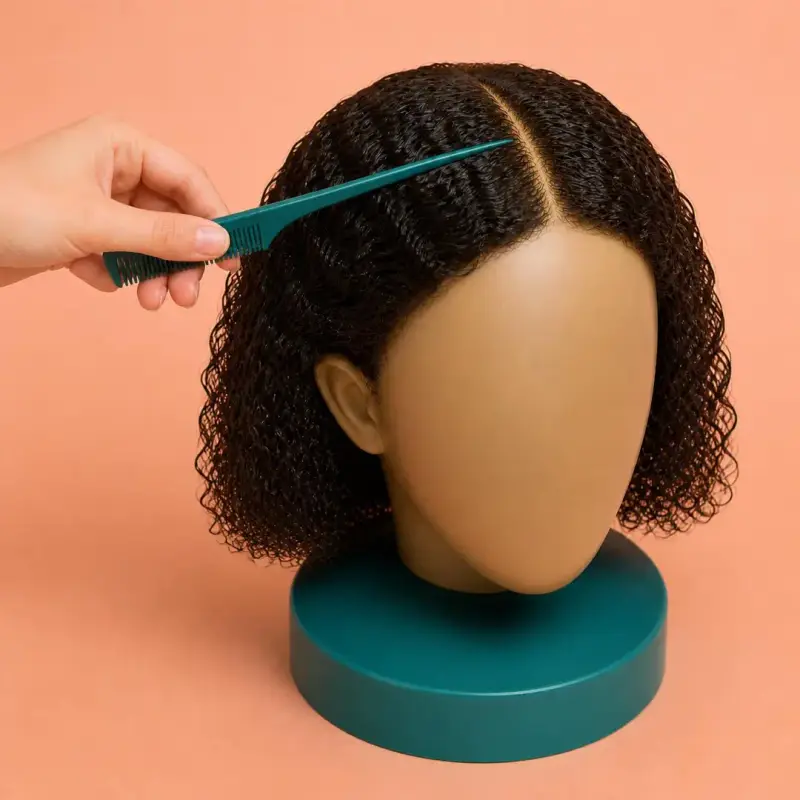 Twist-Back Sides, step 2, curly hair: find her part