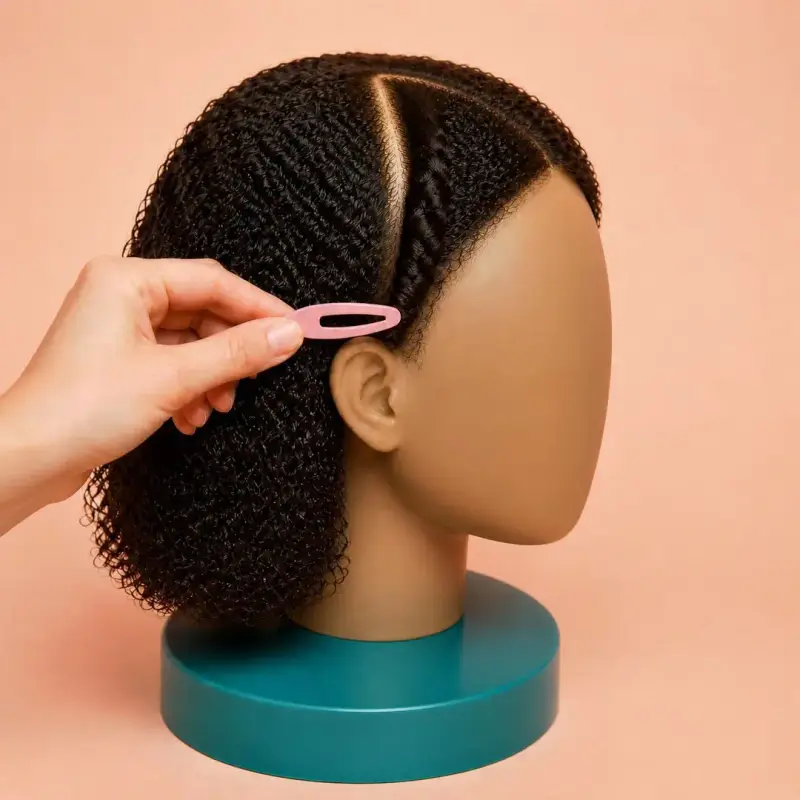 Twist-Back Sides, step 5, curly hair: clip it