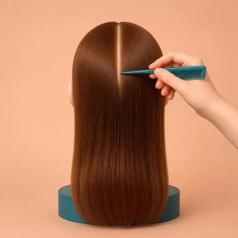 Making a parting, shown on a model head