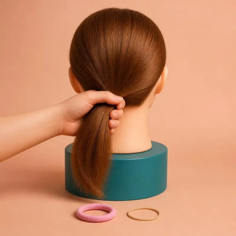 Choosing elastics, shown on a model head